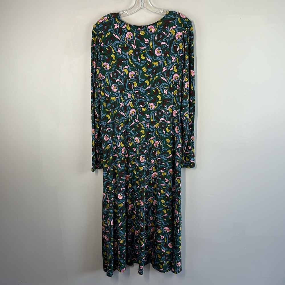 Boden Green Floral-Print Midi Dress with Pink, Teal, Yellow and Brown Accents - Picture 3 of 14